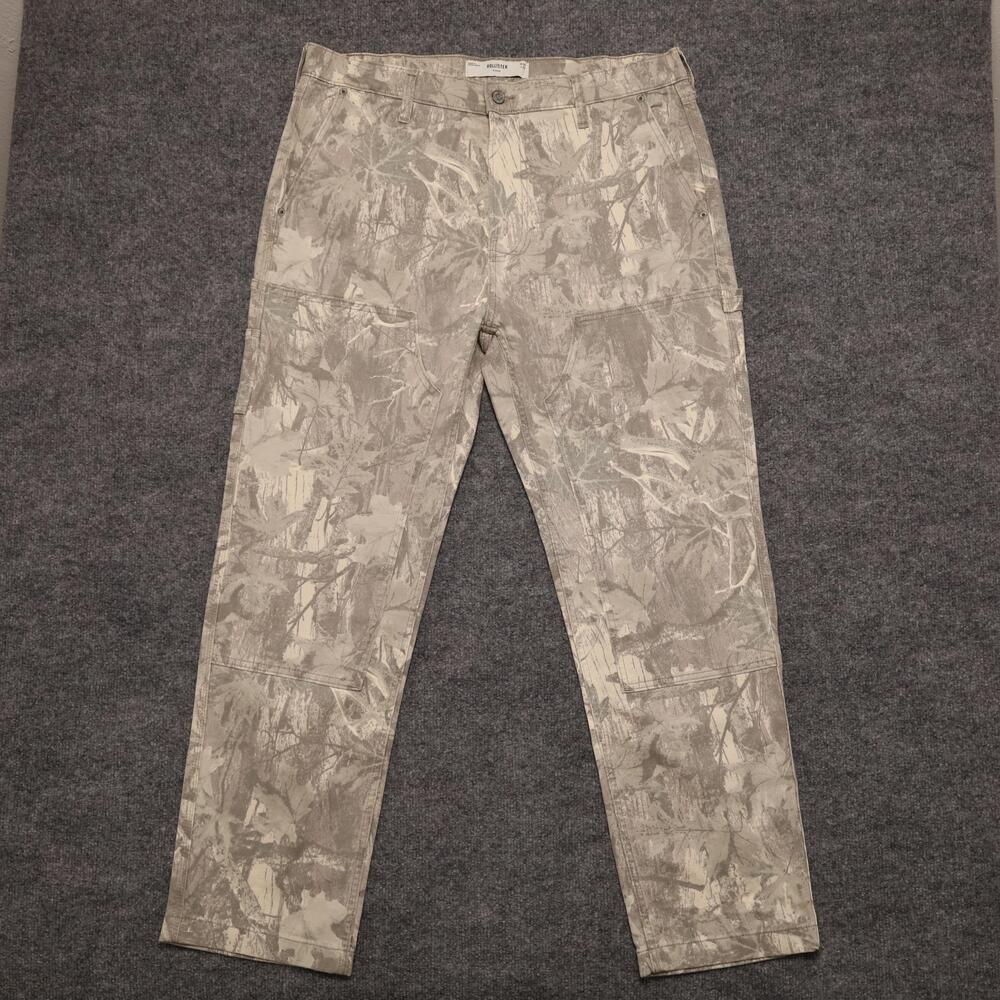 Hollister Cargo Pants Mens 36x32 Gray Camo Loose Fit Cotton Denim Straight Leg